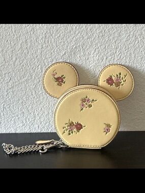 Coach Yellow Floral Mickey Ear Coin Pouch